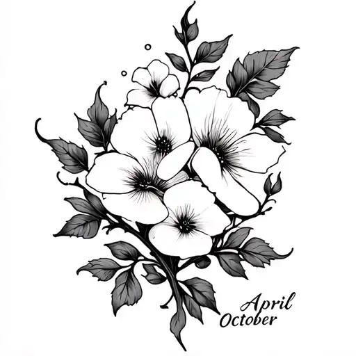 Fine Line Tattoo With April And October Birth Flowers On A Vine