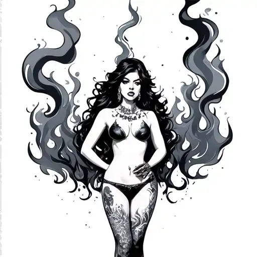 Kinky Woman With Smoke And Fire