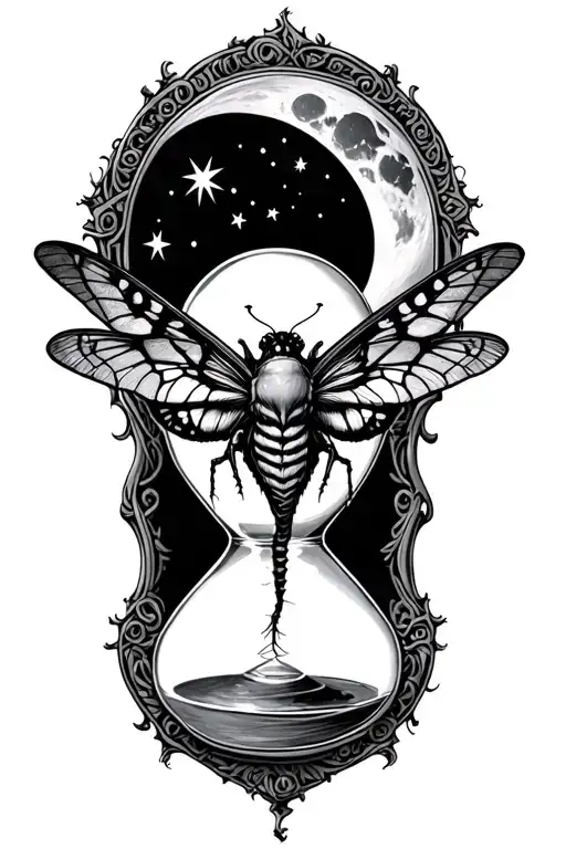 Death Head Moth Hour Glass Stars Moon