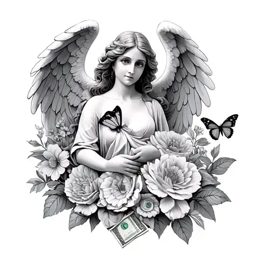 Angel And Butterflies And Flowers And Money