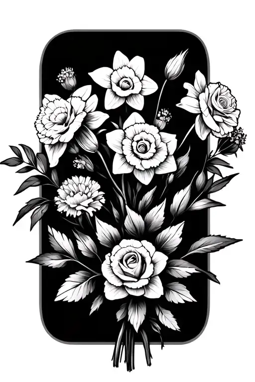 Bouquet Of Daffodils And Carnations And Roses