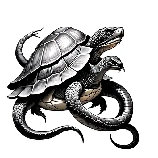 God Genbu Shellback Turtle Wrapped Around By A Serpent
