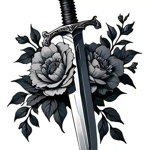 A Broken Sword With Flowers