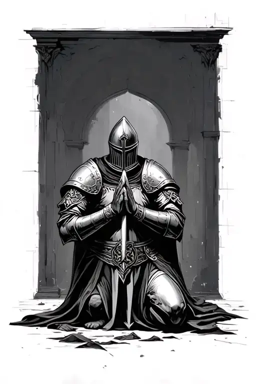 A Templar Knight On His Knees Praying