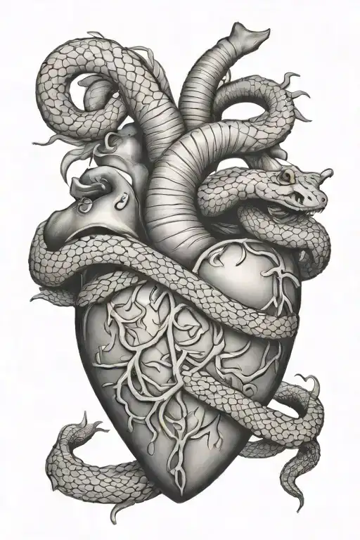 Realistic Anatomical Heart With Snake Wrapped Around