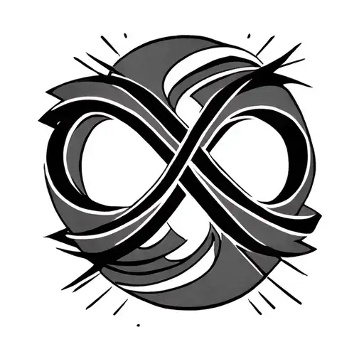 Halfway To Infinity Symbol Intertwined With Line Cuts Through Middle
