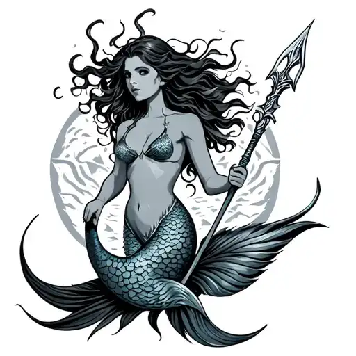Mermaid Siren Holding A Spear