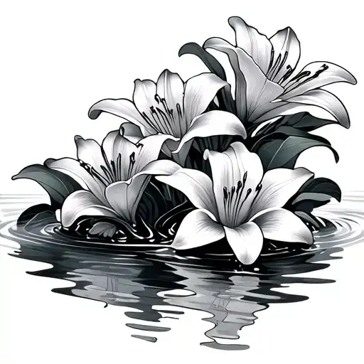 Irezumi Style Lillies Floating On Water
