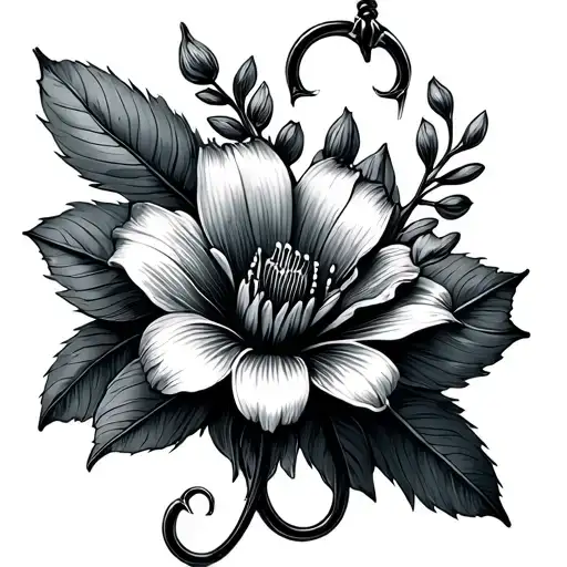 December And March Birth Flower With Fishing Hook Intertwined Simple