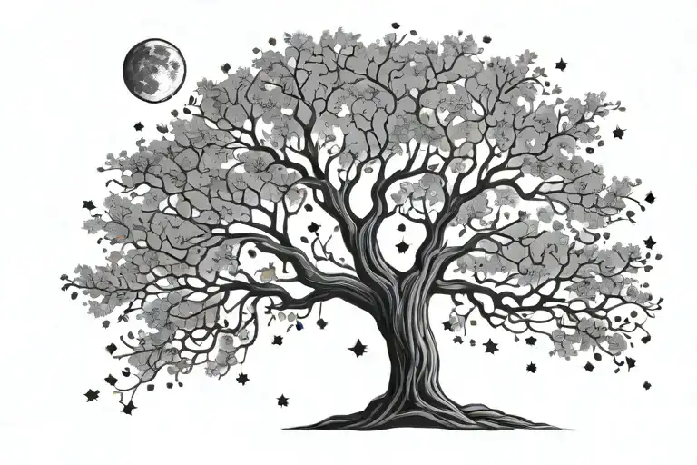 Moon Stars Forming The Shape Of A Tree