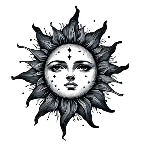 Small Very Fine Line Sun With Stars