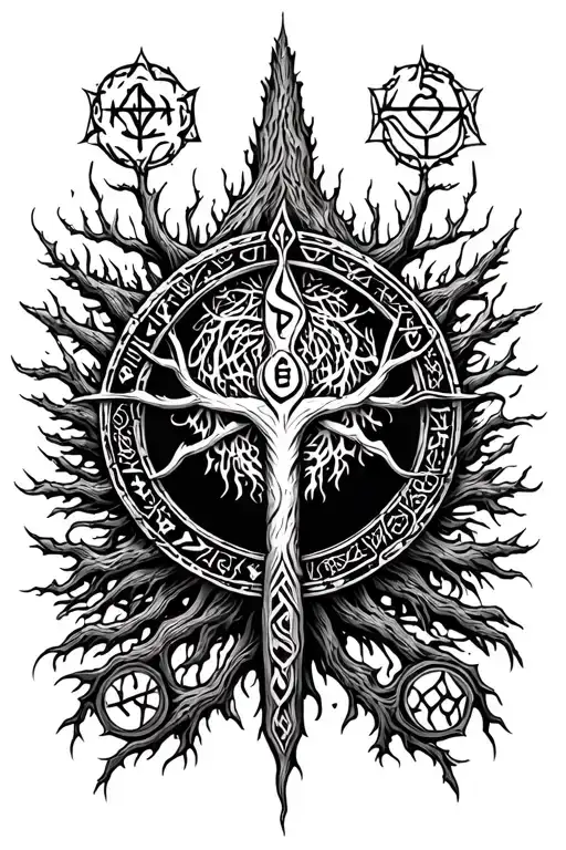Tree Of Life With Vegvisir Viking Runes
