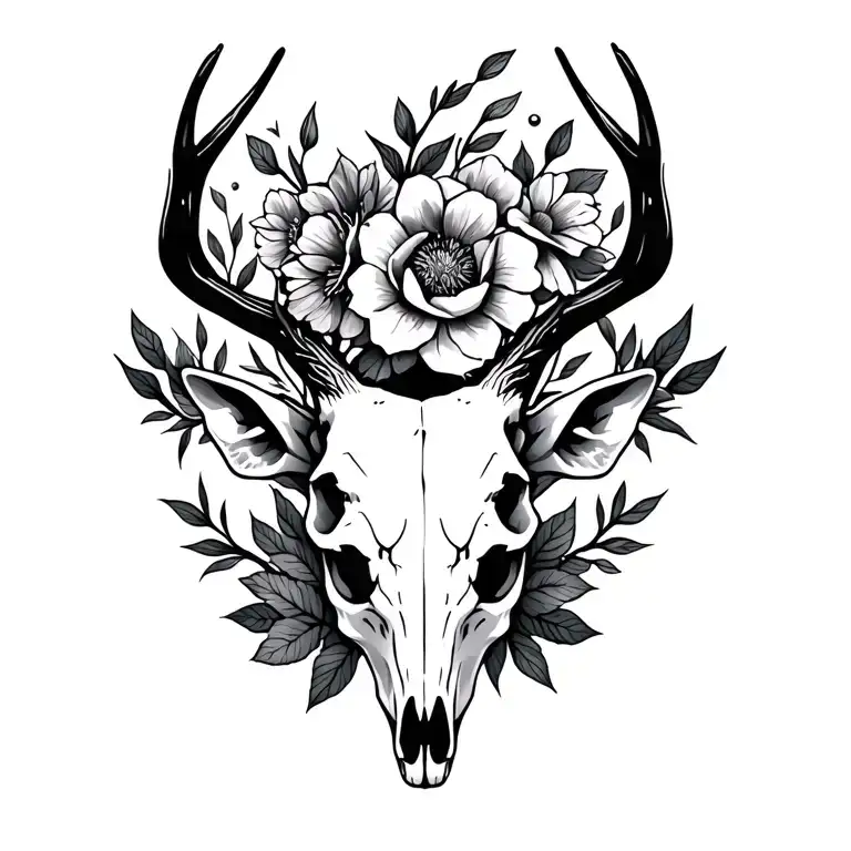 Deer Skull With Flowers Surrounding