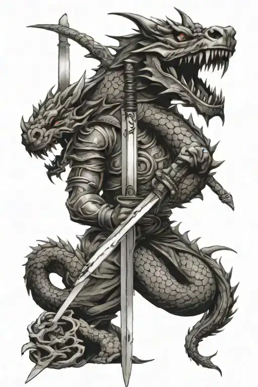 Katana And Dragon Emerging