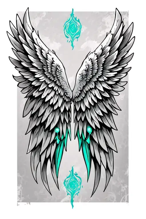 Pair Of Gothic Angel Wings With Teal Highlights