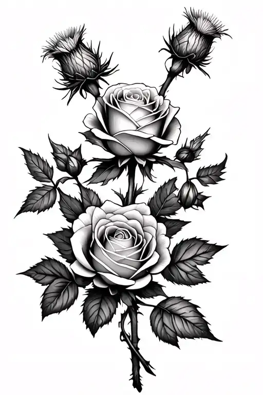 Rose And Thistle Interwined With Stems Tied Together