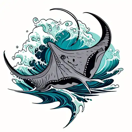 Stingray And Ocean Wave Crashing