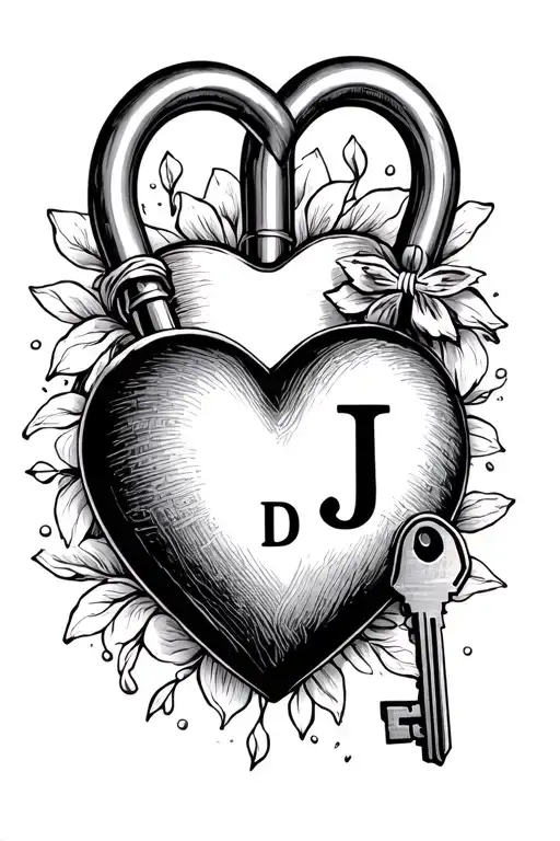 Heart Shaped Lock And 2 Keys With Letters D And J