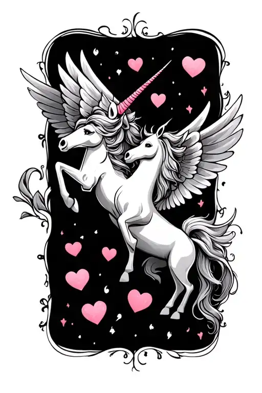 Winged Unicorns And Hearts And The