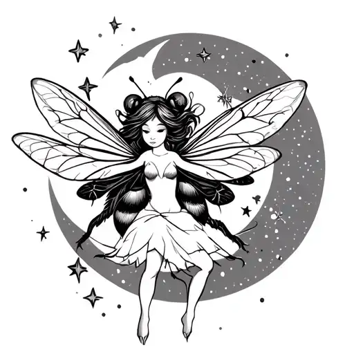 Fairy And Bee With Stars And Moon