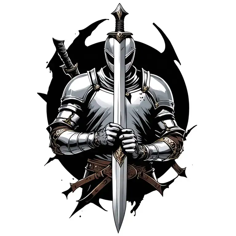 Injured Knight Holding A Broken Sword Surrounded