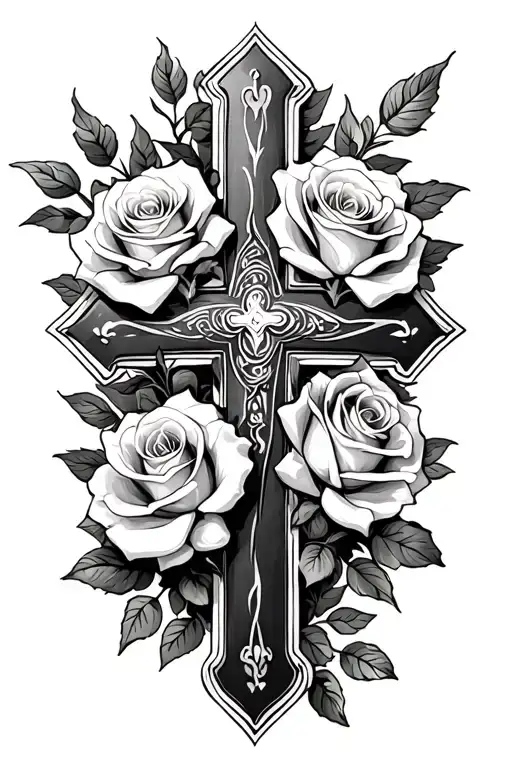 Cross With Roses Growing Together