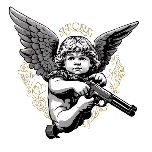 Cupid Holding Tommy Gun