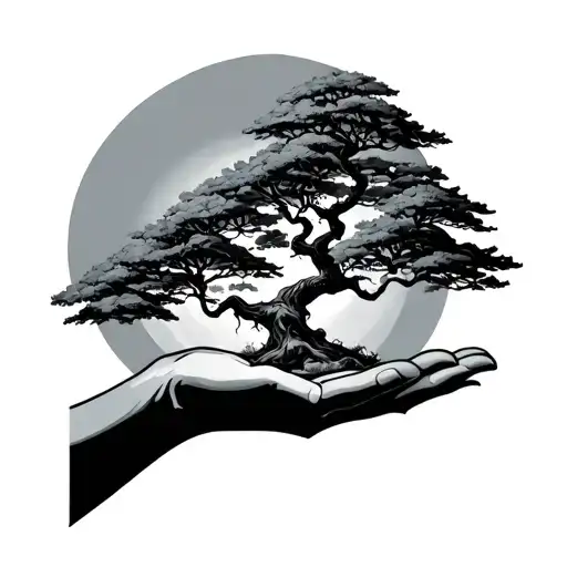 Bonzai Tree In A Hand Holding