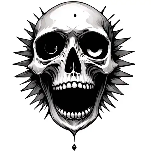 Skull With Its Mouth And A Sun Where The Eyes Are With A Moon Underneath Following It