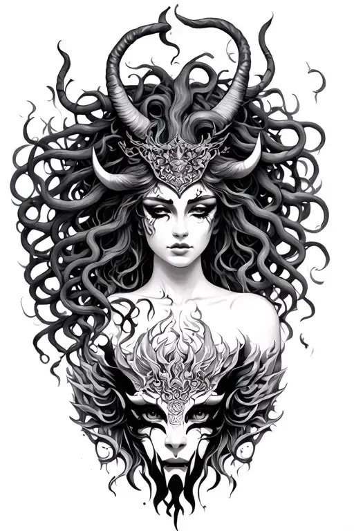 Medusa Goddess With Oni Mask