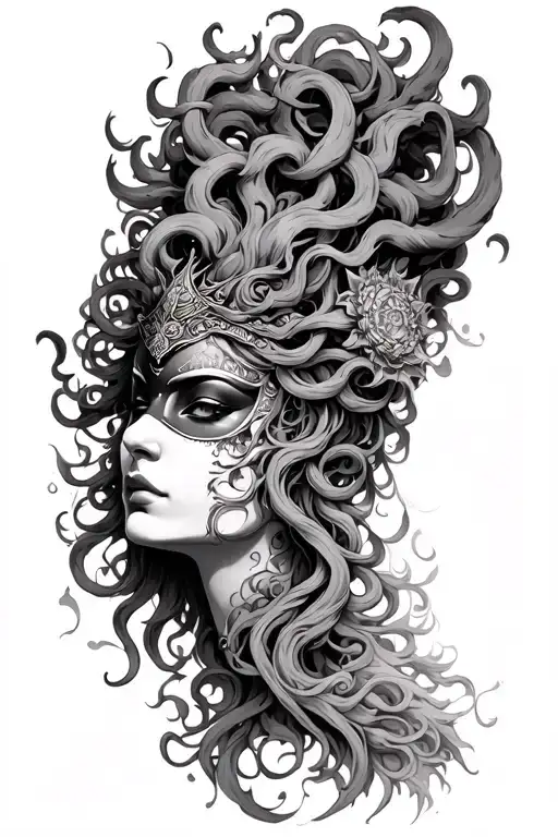 Medusa Goddess With Oni Mask
