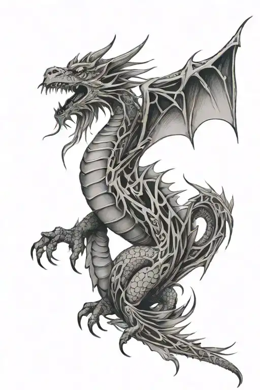 Dragon And Lines Going Down The Spine