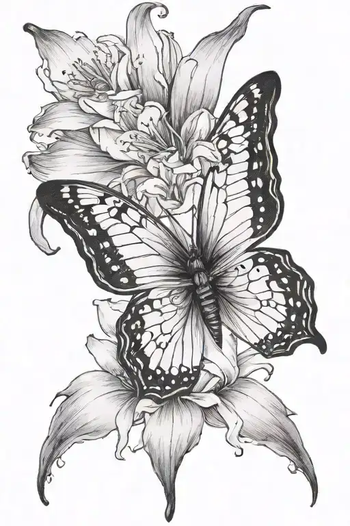 Butterfly With Lily Wing Spread Wide