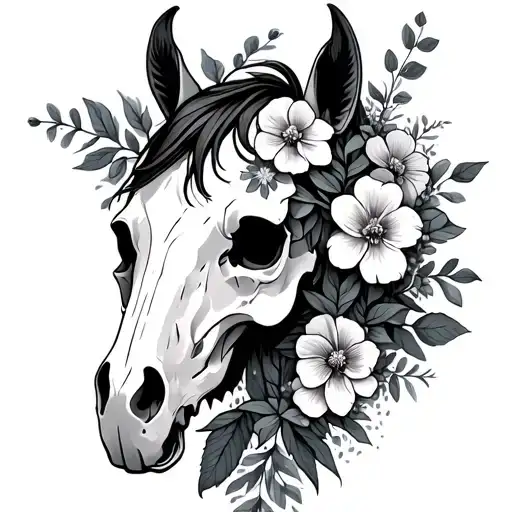 Horse Skull With Botanicals And Flowers