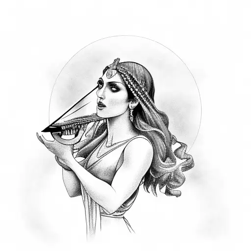 A Greek Goddess Playing A Crystal Harp