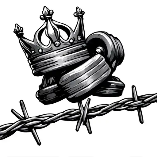 Weights Wrapped Around Barbed Wire With A Crown On Top