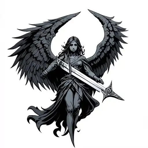 Cyber Sigilism Angel Holding A Sword Intertwined