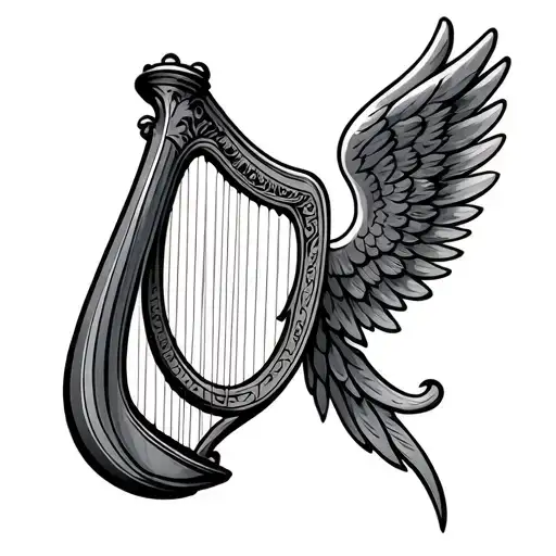 Irish Harp With Angel Wings
