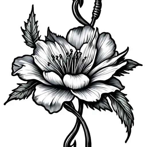 December And March Birth Flower With Fishing Hook Intertwined