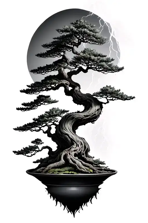 Bonsai Tree And Lightning Striking