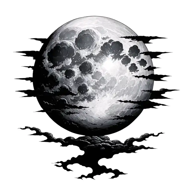 Full Round Moon With Clouds And 3 Rays Shining From The Moon With Josh Olly Tom On