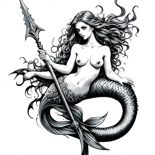 Mermaid Siren Holding A Spear Gothic