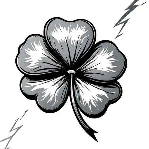 Black Five Leaf Clover In Lightning With Five Leaves