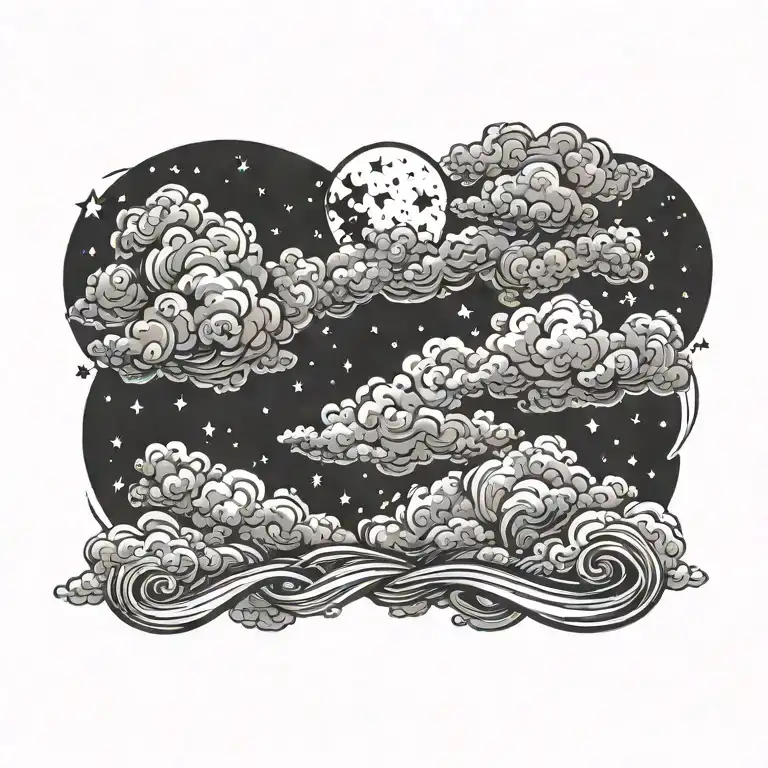 50 Stars In Night Sky With Clouds Surrounding Script