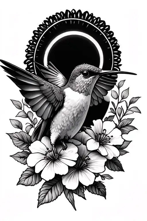 Hummingbird With A Halo Surrounded By Flowers