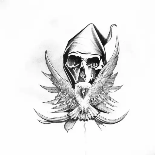 Witch With Raven And Skulls