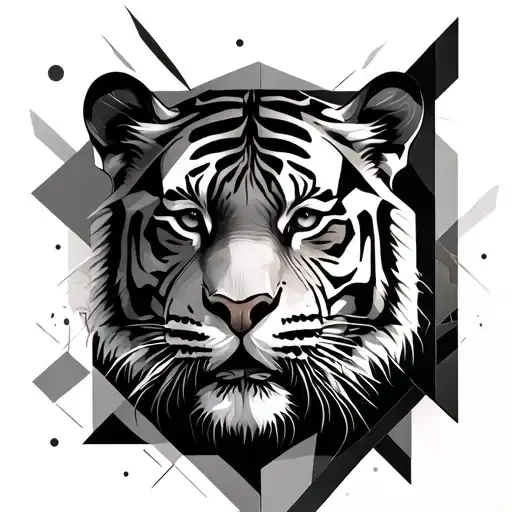 Tiger Face With Geometric Shapes Surrounding