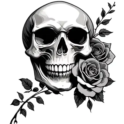 Skull With Roses And Rock And Roll Inspired Tattoo Featuring