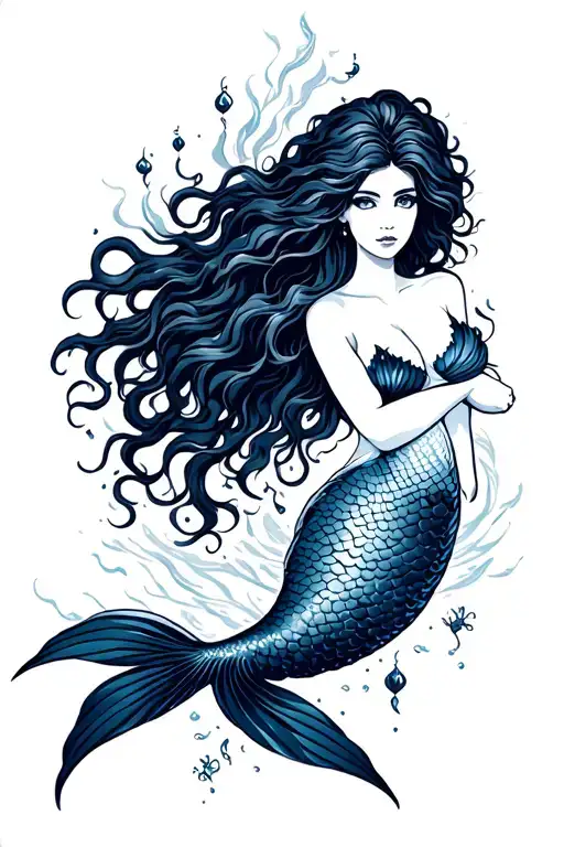 Mermaid Navy Ink