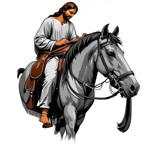 Jesus Putting A Saddle On A Horse